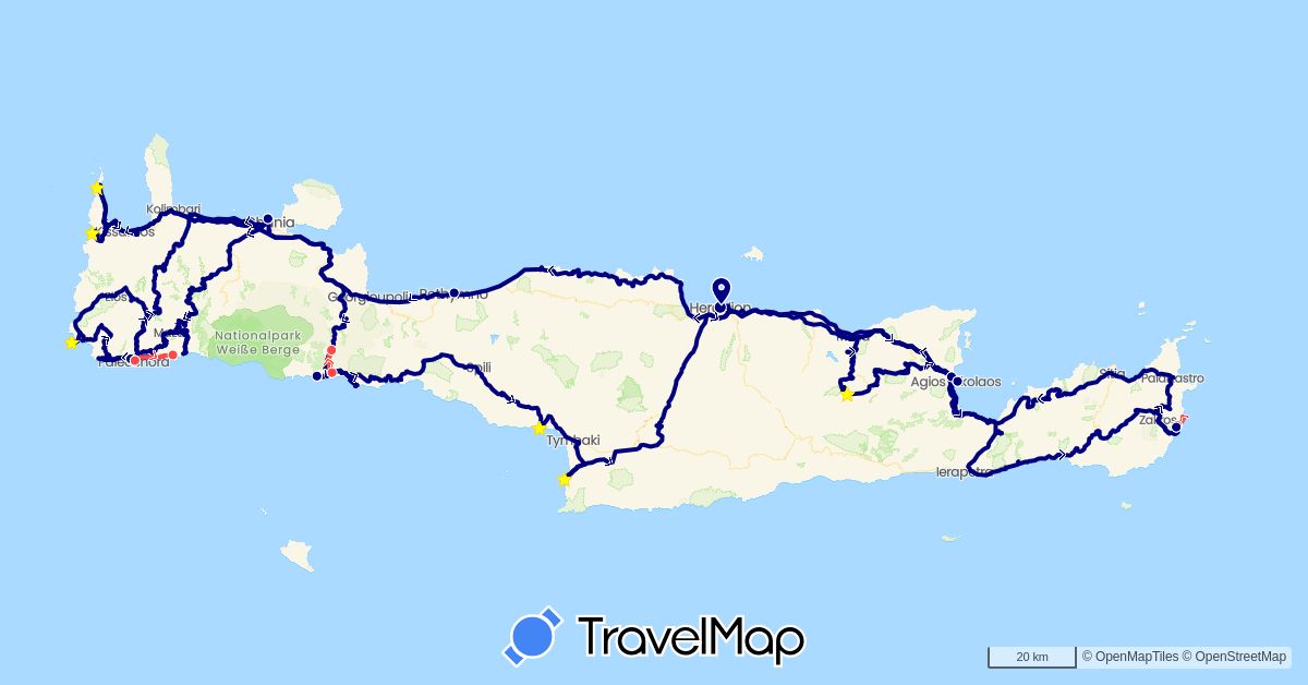 TravelMap itinerary: driving, hiking in Greece (Europe)